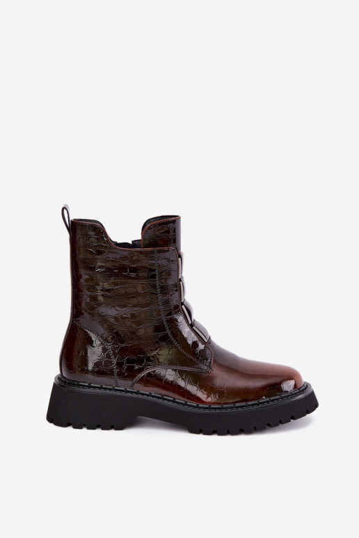 Botins isolados femininos com efeito verniz T.Sokolski Z26-501 castanho