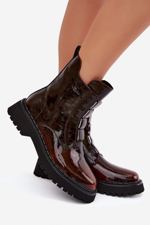 Botins isolados femininos com efeito verniz T.Sokolski Z26-501 castanho