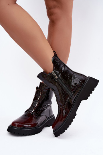 Botins isolados femininos com efeito verniz T.Sokolski Z26-501 bordô 2