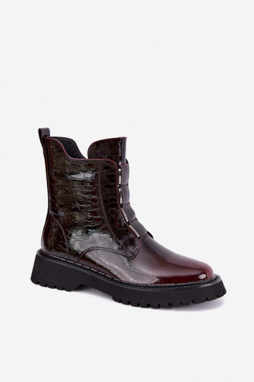 Botins isolados femininos com efeito verniz T.Sokolski Z26-501 bordô
