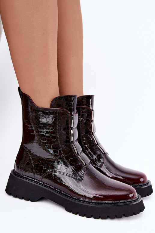 Botins isolados femininos com efeito verniz T.Sokolski Z26-501 bordô