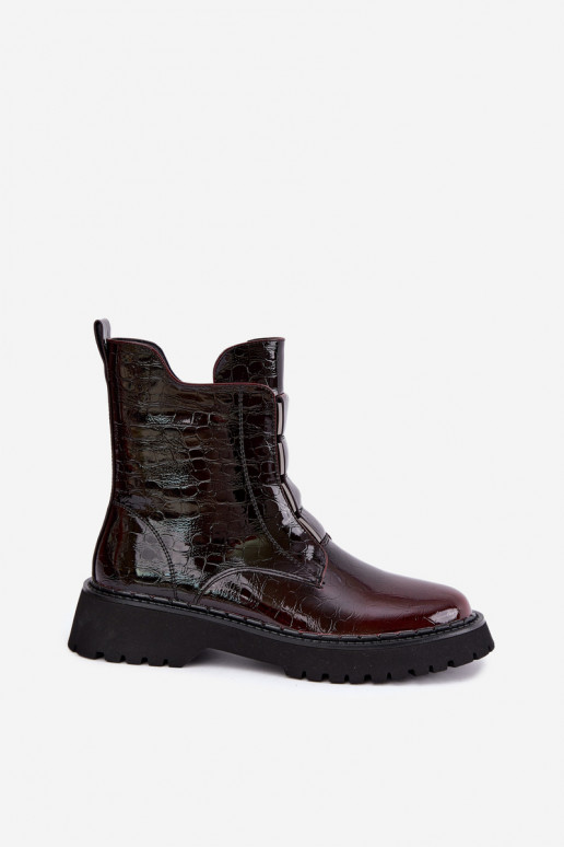 Botins isolados femininos com efeito verniz T.Sokolski Z26-501 bordô