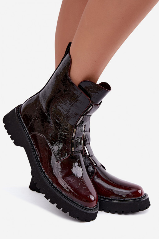 Botins isolados femininos com efeito verniz T.Sokolski Z26-501 bordô