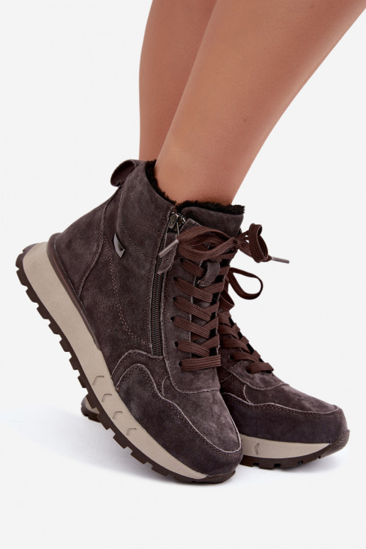 Botins isolados femininos em camurça sintética cor cinza Alirella