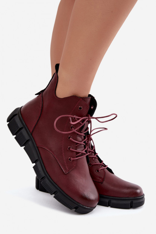 Botins isolados em couro sintético cor bordô Girelisse
