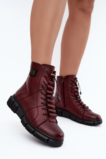 Botins isolados femininos em couro sintético cor bordô Savelia