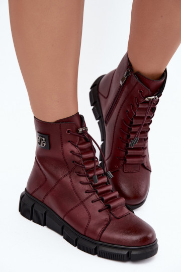 Botins isolados femininos em couro sintético cor bordô Savelia 2