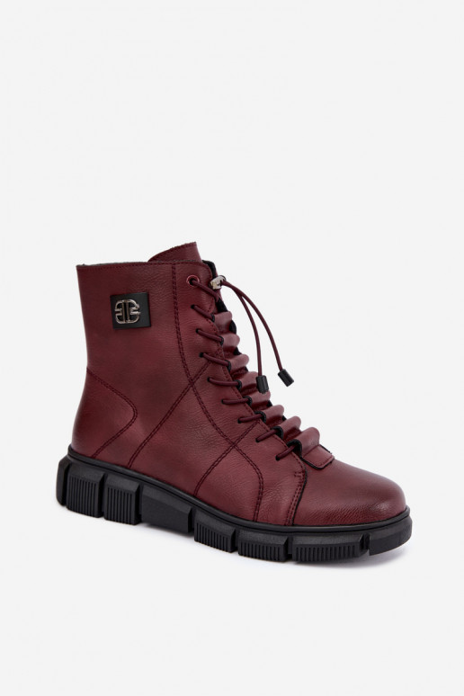 Botins isolados femininos em couro sintético cor bordô Savelia