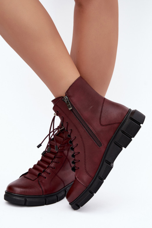 Botins isolados femininos em couro sintético cor bordô Savelia