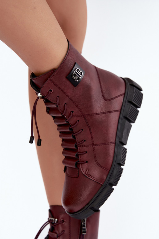 Botins isolados femininos em couro sintético cor bordô Savelia
