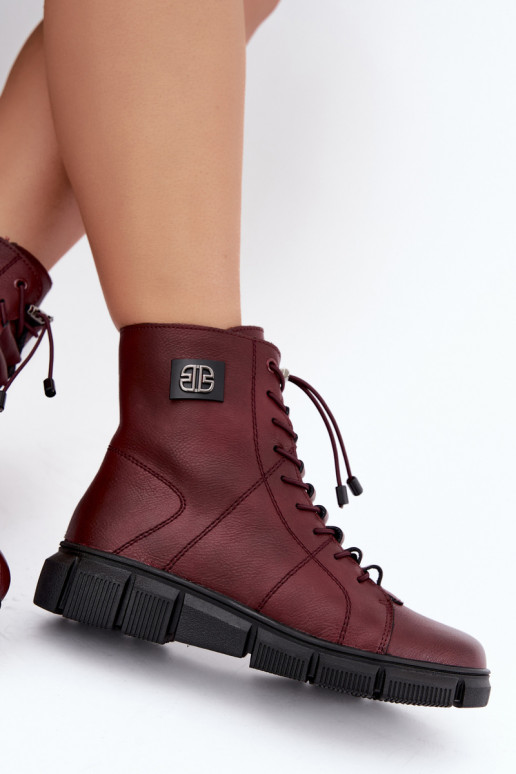 Botins isolados femininos em couro sintético cor bordô Savelia