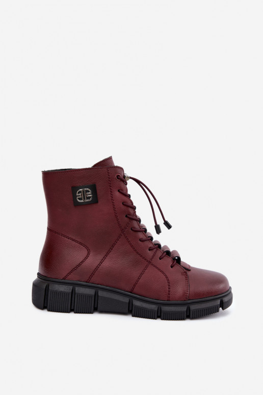 Botins isolados femininos em couro sintético cor bordô Savelia