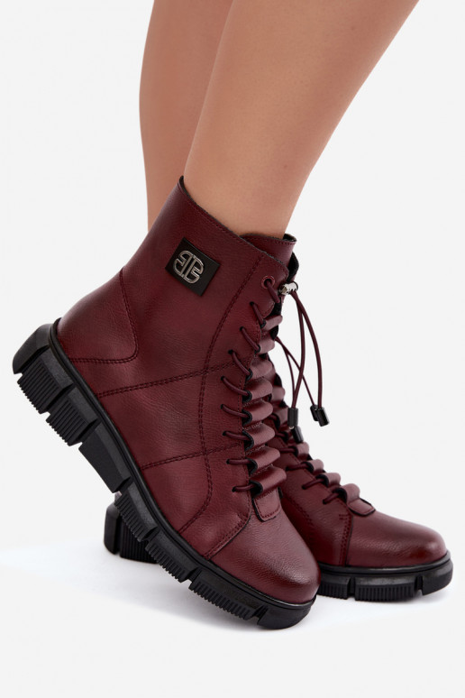 Botins isolados femininos em couro sintético cor bordô Savelia
