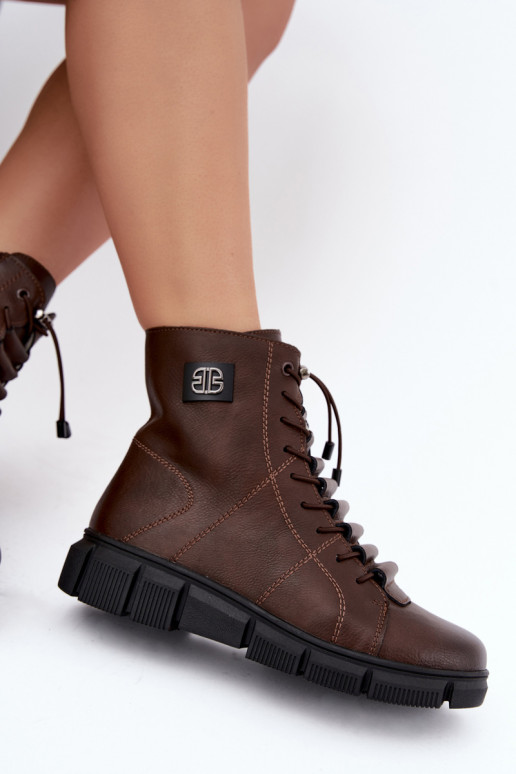 Botins isolados femininos em couro sintético cor chocolate Savelia