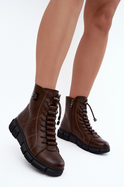 Botins isolados femininos em couro sintético cor chocolate Savelia