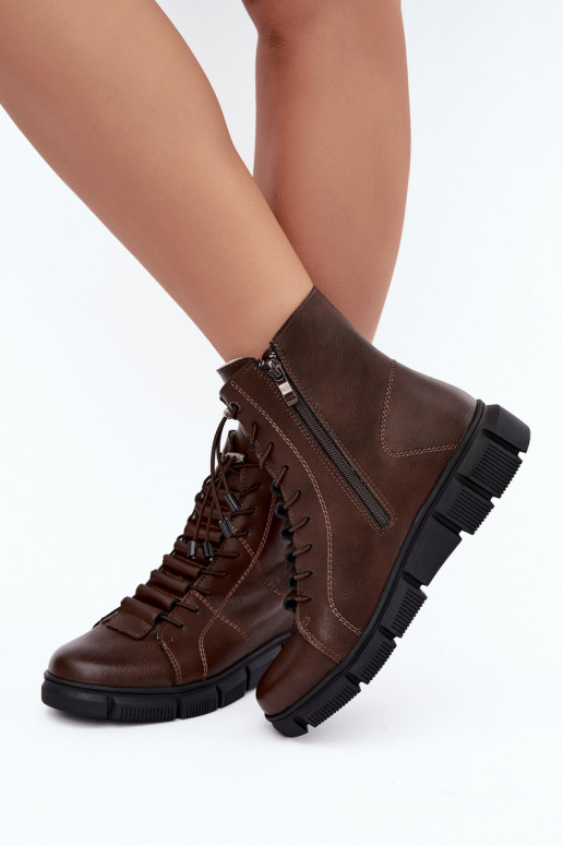 Botins isolados femininos em couro sintético cor chocolate Savelia