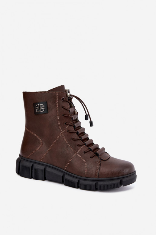Botins isolados femininos em couro sintético cor chocolate Savelia