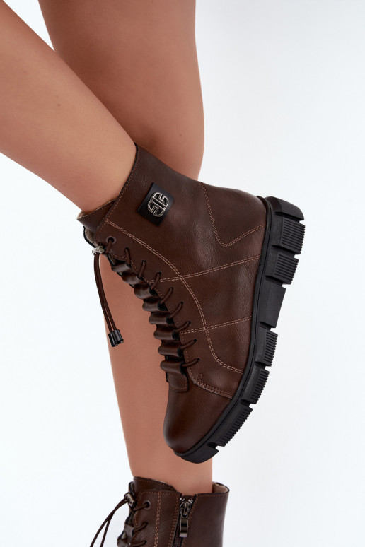 Botins isolados femininos em couro sintético cor chocolate Savelia