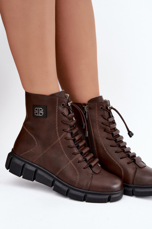Botins isolados femininos em couro sintético cor chocolate Savelia