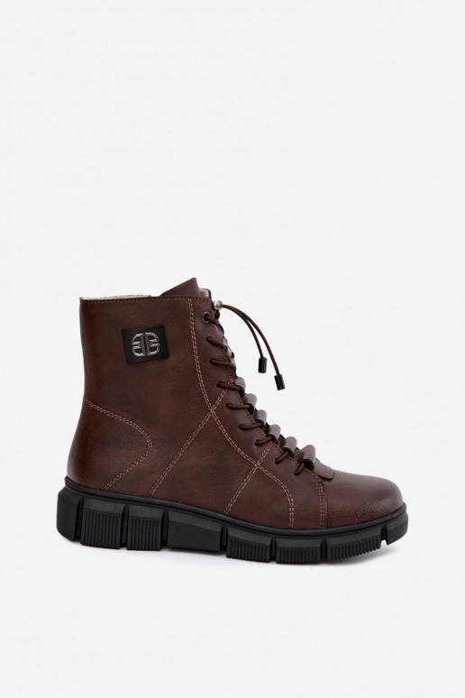 Botins isolados femininos em couro sintético cor chocolate Savelia