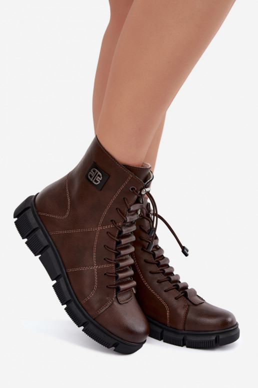 Botins isolados femininos em couro sintético cor chocolate Savelia