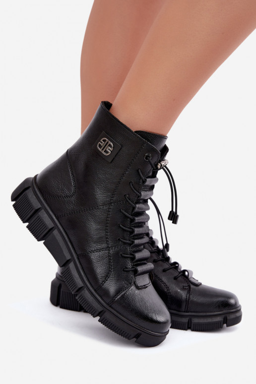 Botins isolados femininos em couro sintético cor preta Savelia