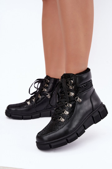 Botins isolados femininos em couro sintético cor preta INanelia 2
