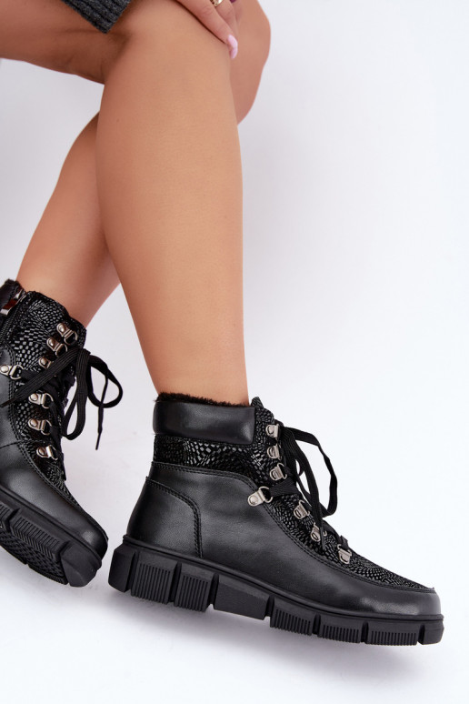 Botins isolados femininos em couro sintético cor preta INanelia