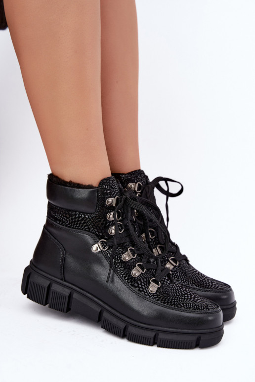 Botins isolados femininos em couro sintético cor preta INanelia