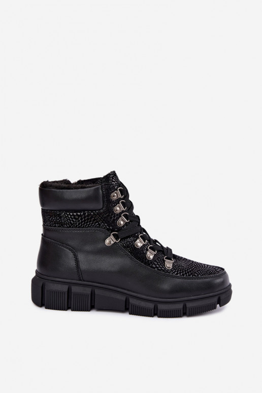 Botins isolados femininos em couro sintético cor preta INanelia