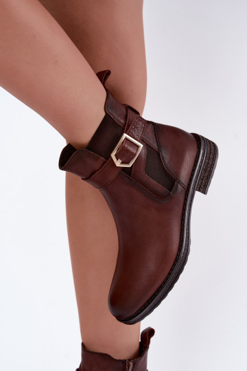 Botins isolados femininos em couro sintético com fivelas Sergio Leone BT-43 castanho
