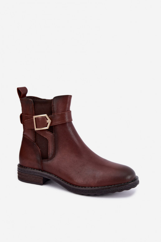 Botins isolados femininos em couro sintético com fivelas Sergio Leone BT-43 castanho