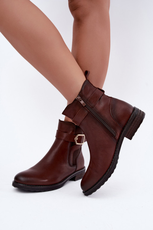 Botins isolados femininos em couro sintético com fivelas Sergio Leone BT-43 castanho