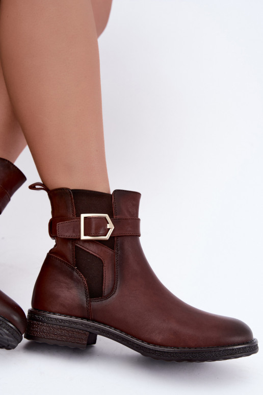 Botins isolados femininos em couro sintético com fivelas Sergio Leone BT-43 castanho