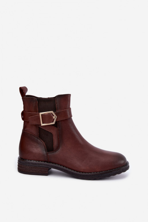 Botins isolados femininos em couro sintético com fivelas Sergio Leone BT-43 castanho