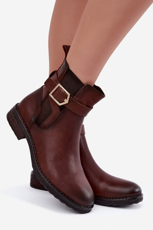Botins isolados femininos em couro sintético com fivelas Sergio Leone BT-43 castanho