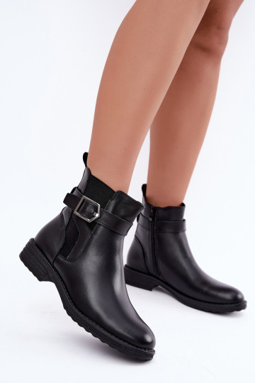 Botins isolados femininos em couro sintético com fivelas Sergio Leone BT-43 preto