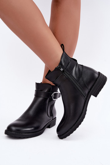 Botins isolados femininos em couro sintético com fivelas Sergio Leone BT-43 preto 2