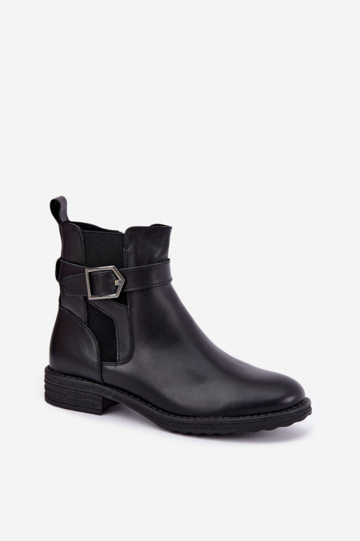 Botins isolados femininos em couro sintético com fivelas Sergio Leone BT-43 preto