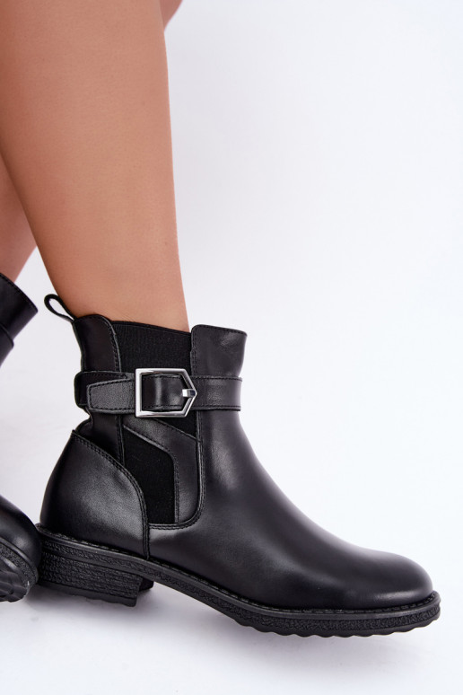 Botins isolados femininos em couro sintético com fivelas Sergio Leone BT-43 preto