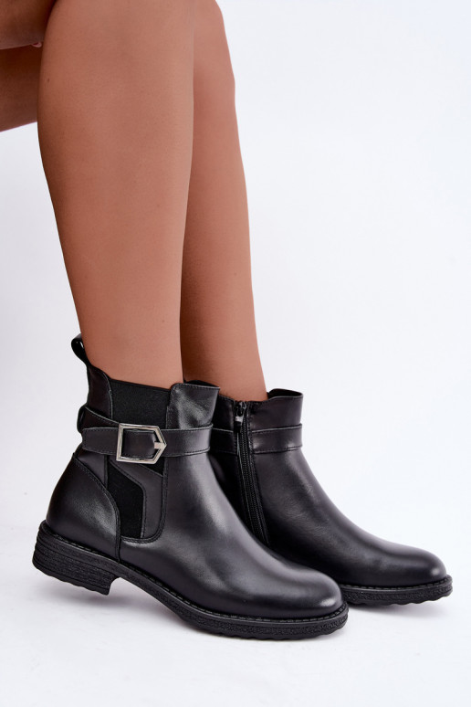 Botins isolados femininos em couro sintético com fivelas Sergio Leone BT-43 preto