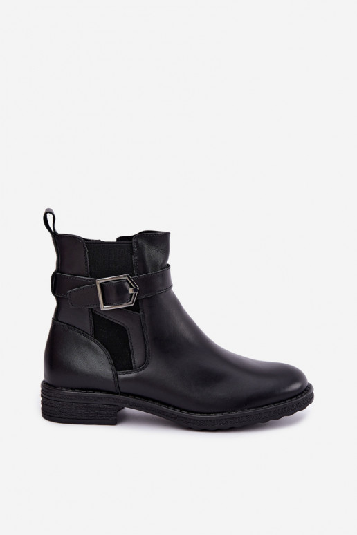 Botins isolados femininos em couro sintético com fivelas Sergio Leone BT-43 preto