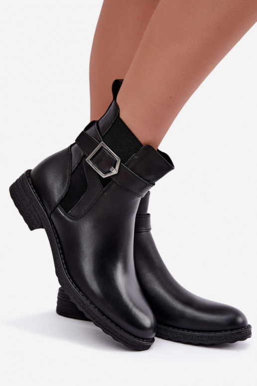 Botins isolados femininos em couro sintético com fivelas Sergio Leone BT-43 preto