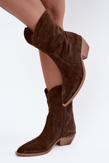 Botas isoladas de camurça sintética estilo cowboy Zazoo 4311 na cor chocolate