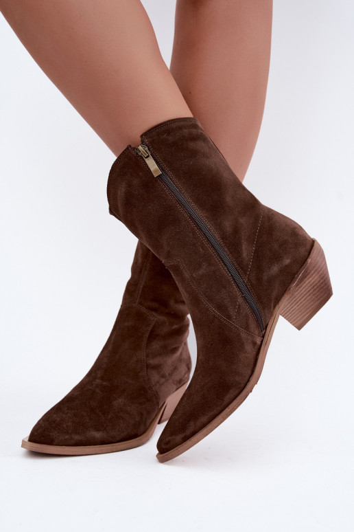 Botas isoladas de camurça sintética estilo cowboy Zazoo 4311 na cor chocolate