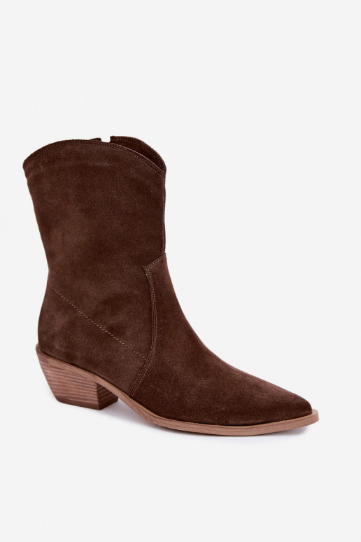 Botas isoladas de camurça sintética estilo cowboy Zazoo 4311 na cor chocolate