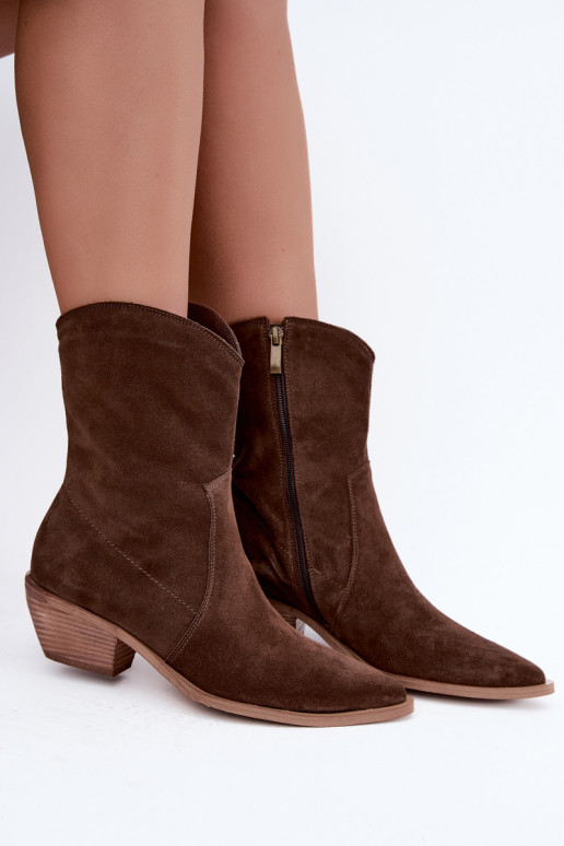 Botas isoladas de camurça sintética estilo cowboy Zazoo 4311 na cor chocolate