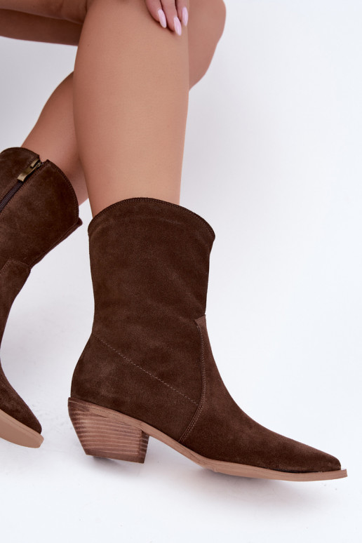 Botas isoladas de camurça sintética estilo cowboy Zazoo 4311 na cor chocolate