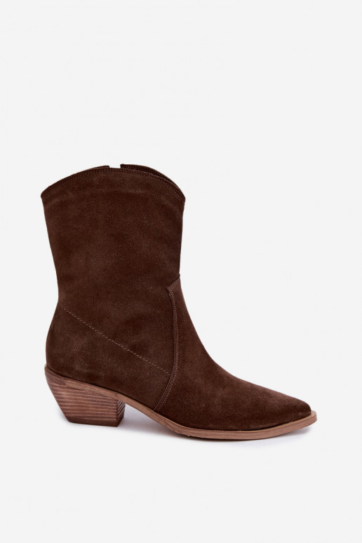 Botas isoladas de camurça sintética estilo cowboy Zazoo 4311 na cor chocolate