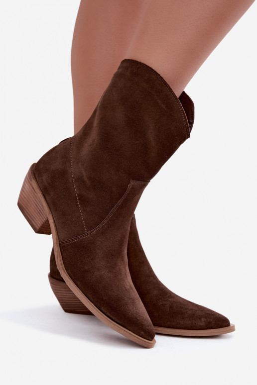 Botas isoladas de camurça sintética estilo cowboy Zazoo 4311 na cor chocolate